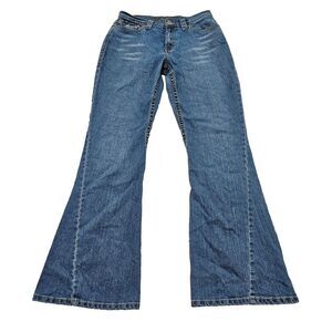 Kikit Women's Vintage Y2K Asymmetrical Seam Flare Leg Denim Jeans Sz 12‎